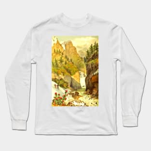 People in the snow with flowers and hills Long Sleeve T-Shirt